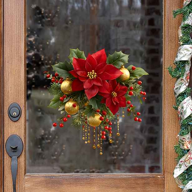 TEMU PVC odnímatelné okenní samolepky s vánočními poinsettiemi a hlohovými bobulemi, ideální pro zdobení vaší obývacího pokoje, ložnice kuchyně. Tyto