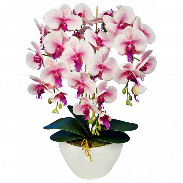 Umělý orchidej v květináči, bílo-růžový, jako živý, 3 výhonky 53 cm