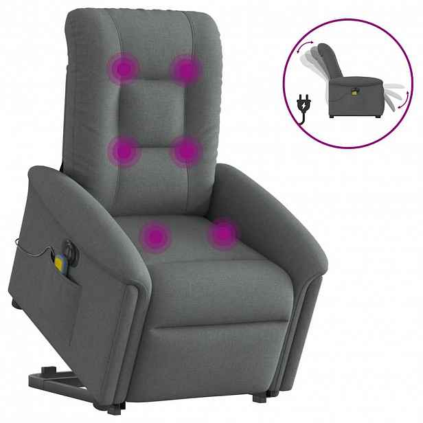 vidaXL Elektrické zvedací masážní polohovací křeslo tmavě šedé textil