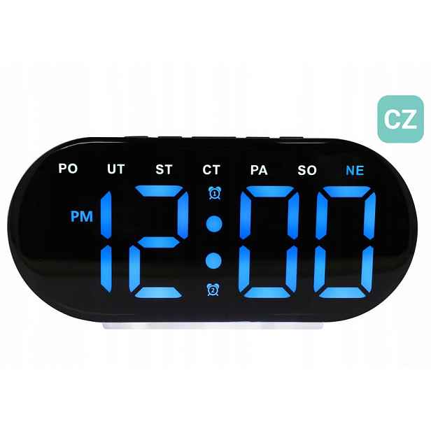 Modrý Budík Led Jvd SB8035.3 Teploměr Dva Alarmy Dny V Češtině