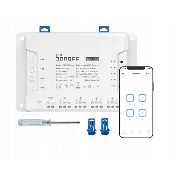Sonoff 4CH Pro R3 4 kanálový přepínač WiFi Rf 433 MHz