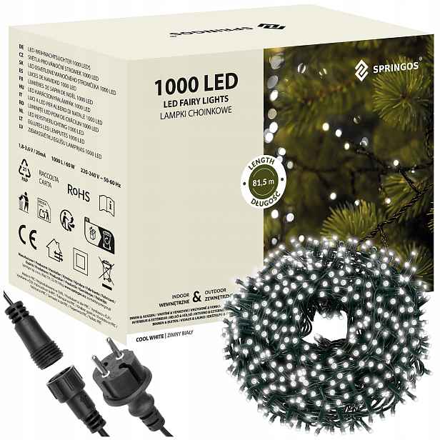 Led Světla Pro Venkovní Vánoční Stromek Bílá Studená 1000 Led 80 M Vánoční Stromek