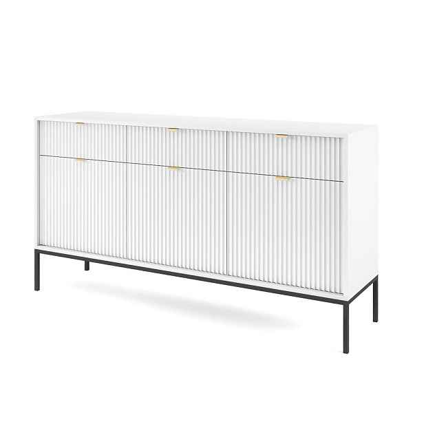 MASSENO KOMODA STELLARE, 154/83/39 cm se 3 zásuvkami a 3 dvířky, bílá