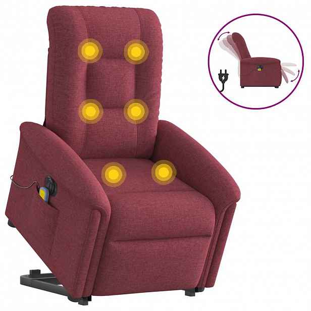 vidaXL Elektrické zvedací masážní polohovací křeslo vínové textil