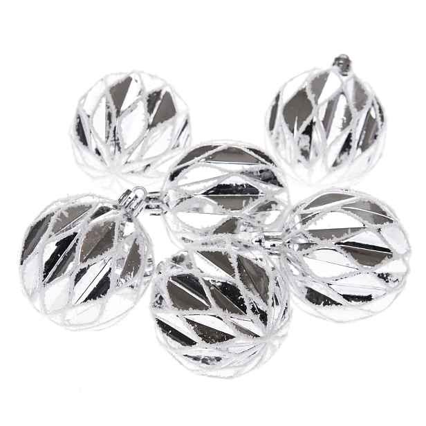 Sada vánočních ozdob Silver shine, 6 ks, pr. 8 cm, plast