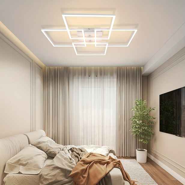 TEMU LED stropní svítidlo do obývacího pokoje - 72/102 cm, 2 rámečky černá/bílá/stříbrná, stmívatelné svítidlo do ložnice s dálkovým ovládáním 36/48