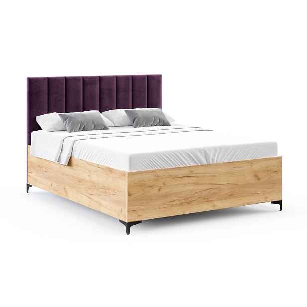 FDM Postel Sierra se zvedacím roštem Paris fialová/dub craft, velikost 120x200