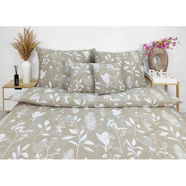 Krepové povlečení Extra 22455-2 bezová s bylinkami květy boho přírodní 220x200