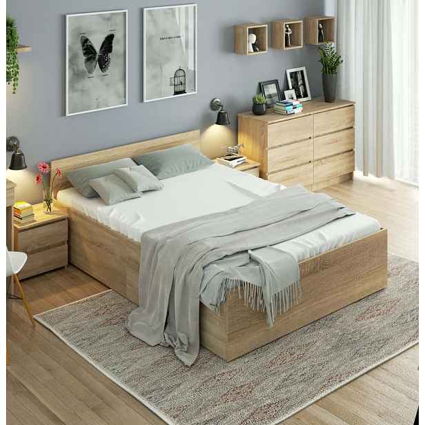 Manželská postel 180x200 OMERYA s úložným prostorem - dub sonoma