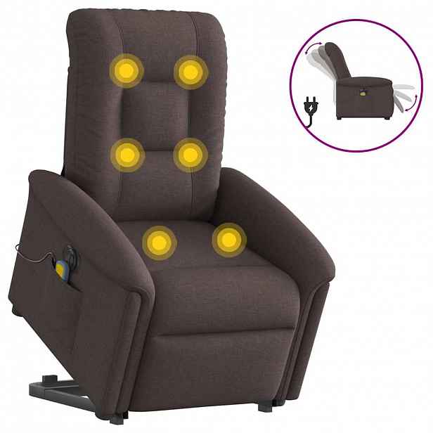vidaXL Elektrické zvedací masážní polohovací křeslo tmavě hnědé textil