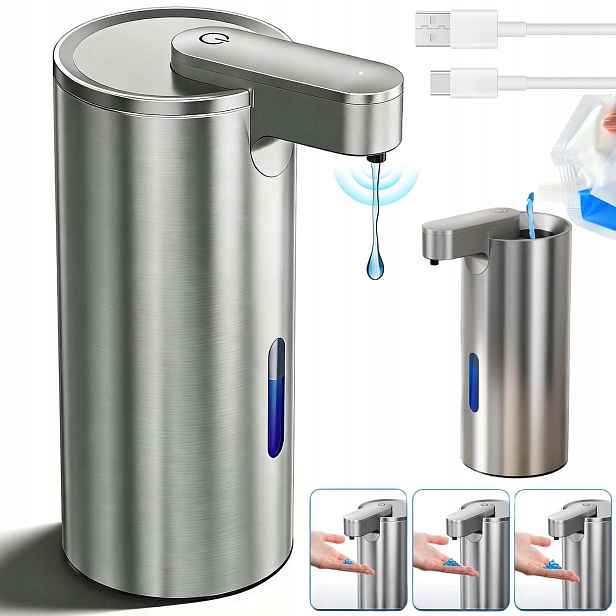 Bezdotykový Dávkovač Mýdla Automatický 340ML Velký Usb Nerezová Ocel