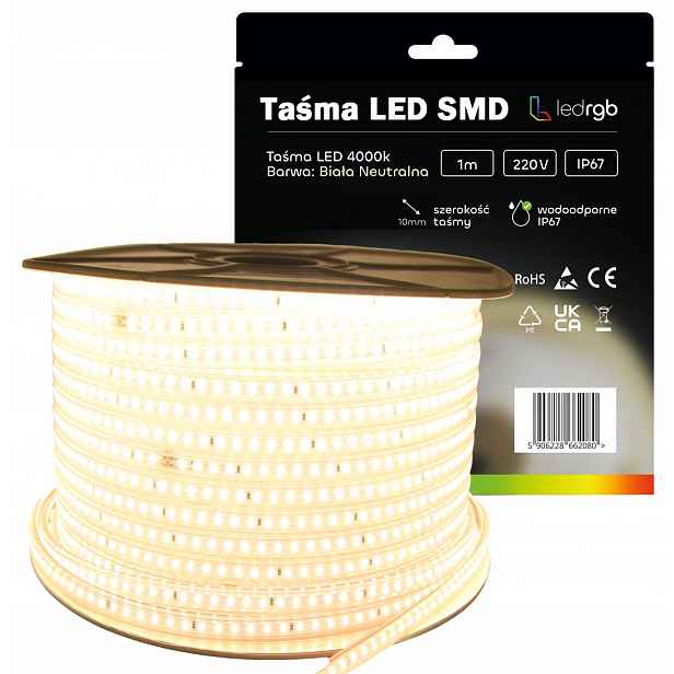 Led pásek Smd 2835 220V 230V 100 m 4000K Bílý Neutrální Voděodolný IP67