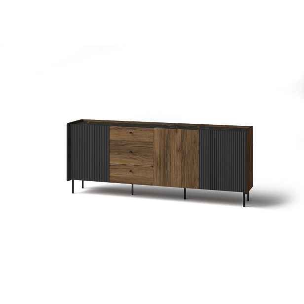 MASSENO KOMODA KREON, 200/78,6/40 cm se 3 zásuvkami a 3 dvířky, hnědá