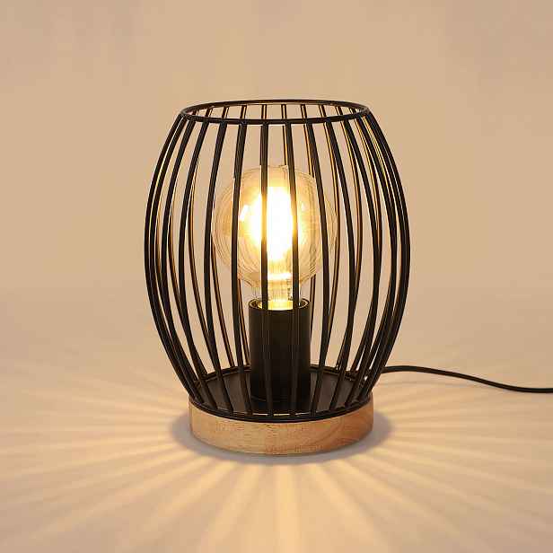 Noční stolní lampa E27 černá kov dřevo retro 21 cm Comely