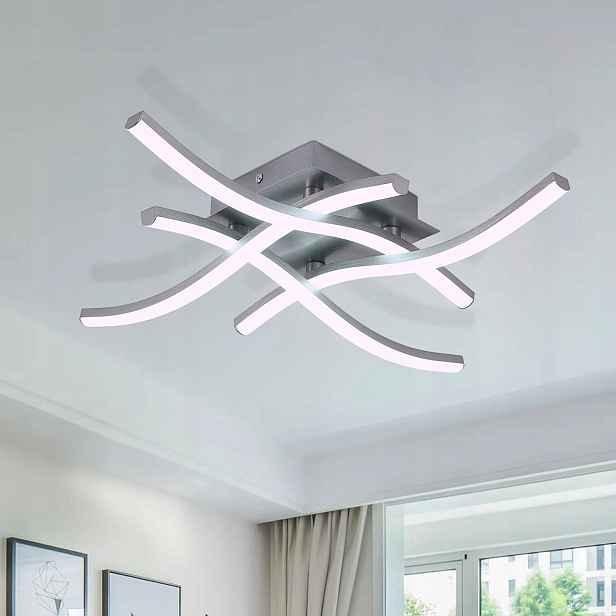 Stropní Led lampa, Led lustr se zakřiveným designem, 24W, 6500K, šedá