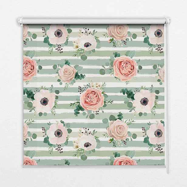 TULUP VNITŘNÍ roleta - okenní roleta - roleta - 60x140 cm - Růže na zelených vodorovných pruzích