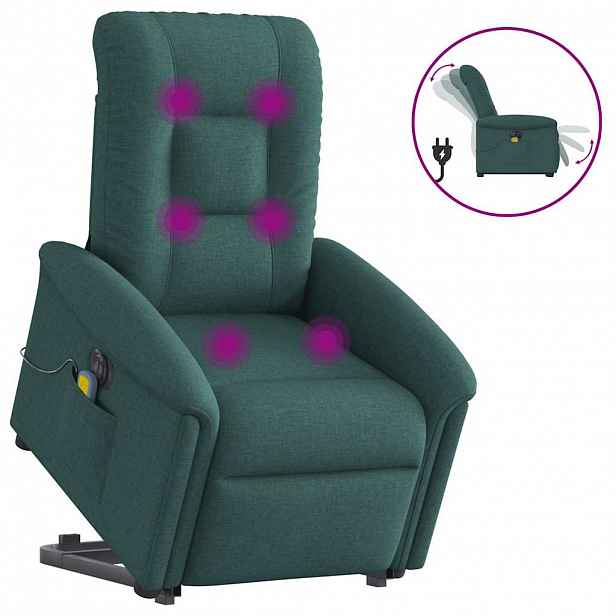 vidaXL Elektrické zvedací masážní polohovací křeslo zelené textil