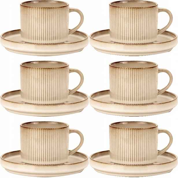 6 X Šálek 250 ML Kávový Servis Retro Evie S Podšálkem Porcelán Na Kávu