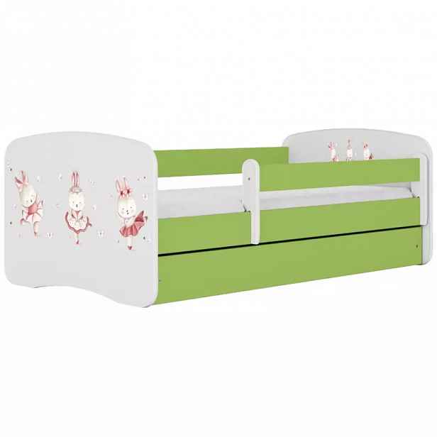 Dětská postel Babydreams+SZ+M zelená 70x140 Tančící králíčci