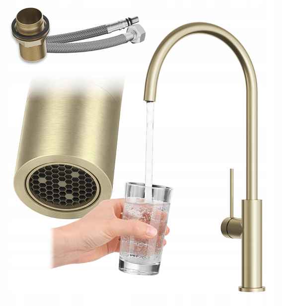Kuchyňská baterie Kran Brushed Gold Otočný výtok Prestige Slim