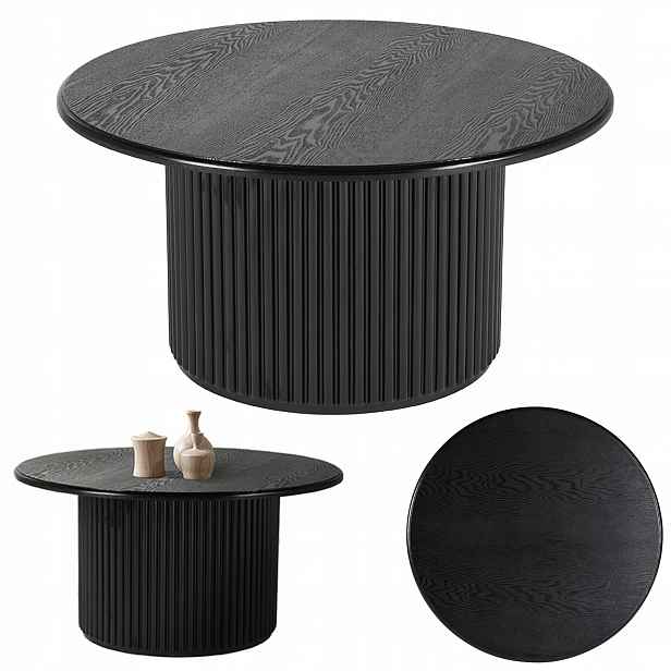Kulatý konferenční stolek Roma 80 cm černý, lavice do obývacího pokoje, rýhovaný stůl Glam