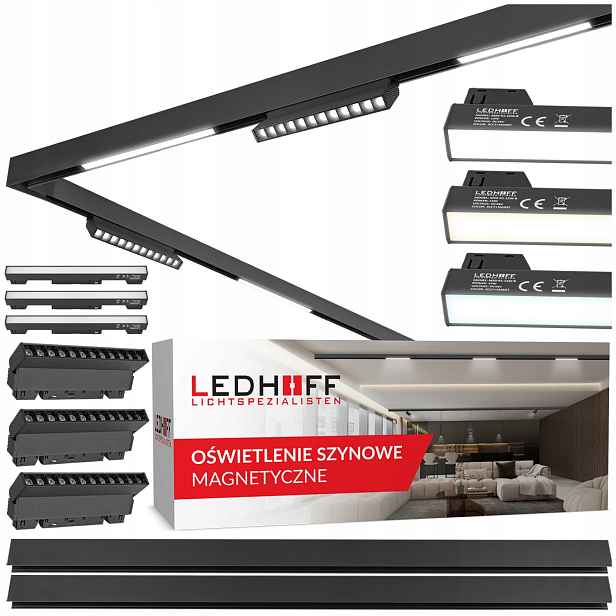 Magnetická Led lišta 2x1 m 3x čočková lampa 2x lineární lampa na kolejnici