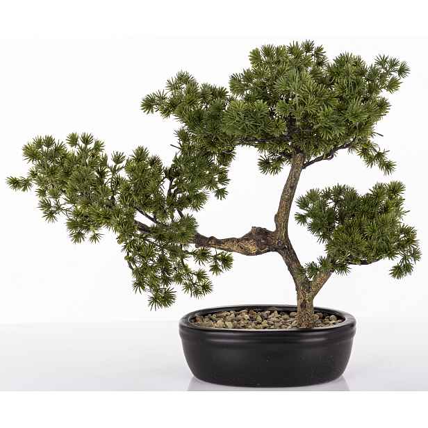 Dekorativní zelená rostlina v hnědém květináči, umělý květ stromek bonsai