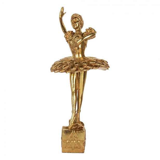 Zlatá antik dekorace figurina Ballerina na vánočním dárku - 20*17*45 cm Clayre & Eef