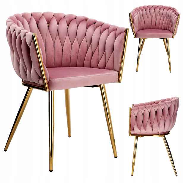 Pletené velurové křeslo Cofton Gold Velvet růžové