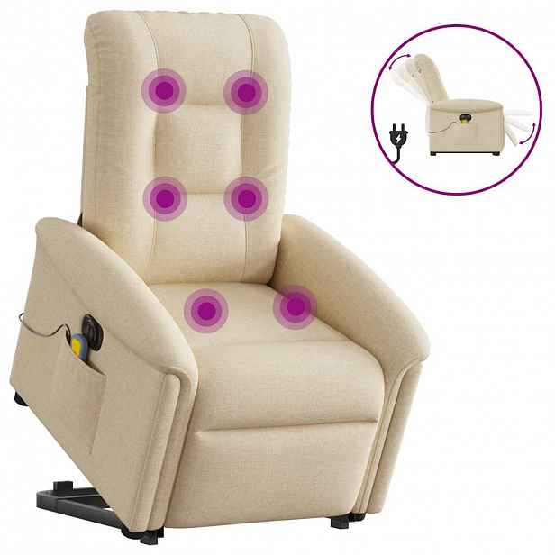 vidaXL Elektrické zvedací masážní polohovací křeslo krémové textil