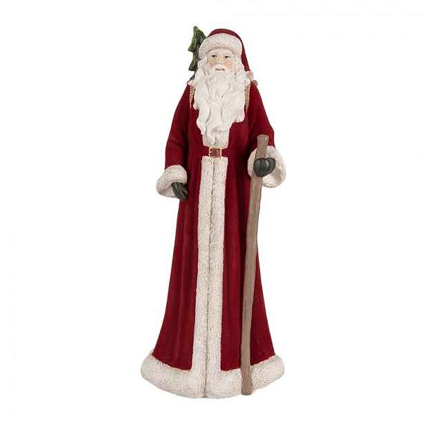 Červená dekorace Santa v kožichu a nůší - 16*15*37 cm Clayre & Eef