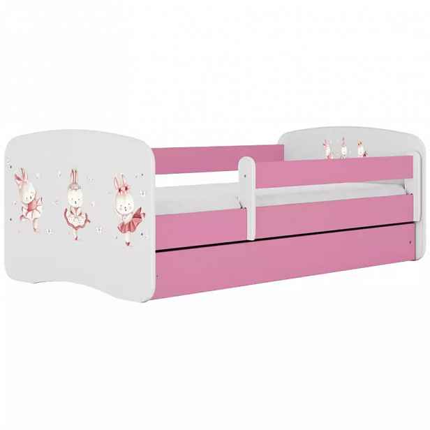 Dětská postel Babydreams+SZ+M růžová 80x180 Tančící králíčci
