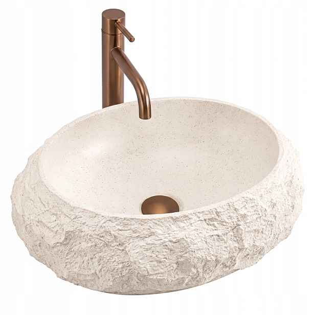 Umyvadlo Na Desku Rea Mika Warm Beige Kamenné Oválné Moderní Béžové