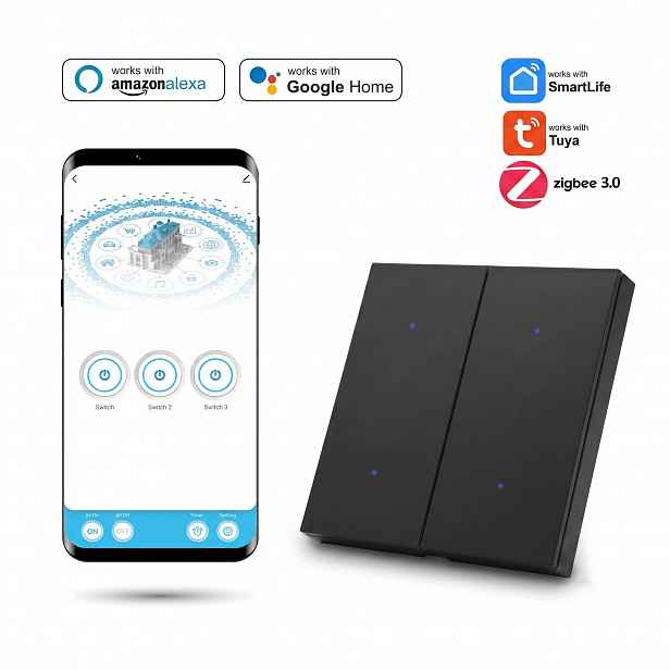 Vypínač Zigbee Tuya čtyřnásobný 4P Černý s neutrálním