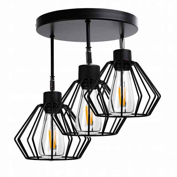 Závěsná stropní lampa Berge Drátěný diamant 3x E27 Černá Nastavitelná