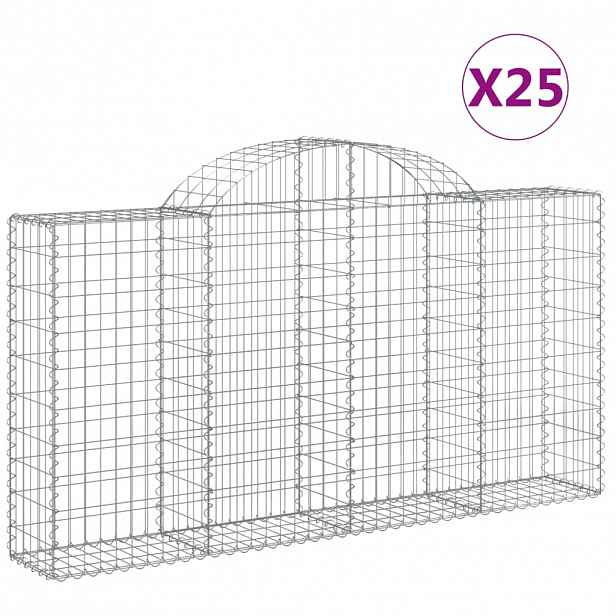 vidaXL Klenuté gabionové koše 25ks 200x30x100/120cm pozinkované železo