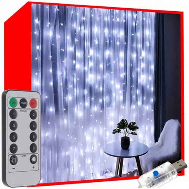 Světelný Závěs Do Okna 300 Led 3D Na Dálkové Ovládání
