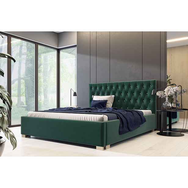 Čalouněná postel Vesemir 160x200cm, zelená Riviera HELCEL