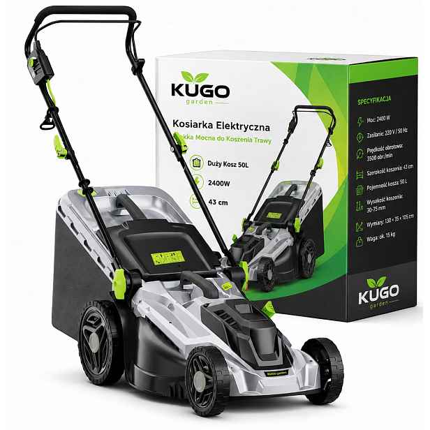 Elektrická sekačka Lehká Silná na sekání Trávy Velký koš 50L 2400W 43cm