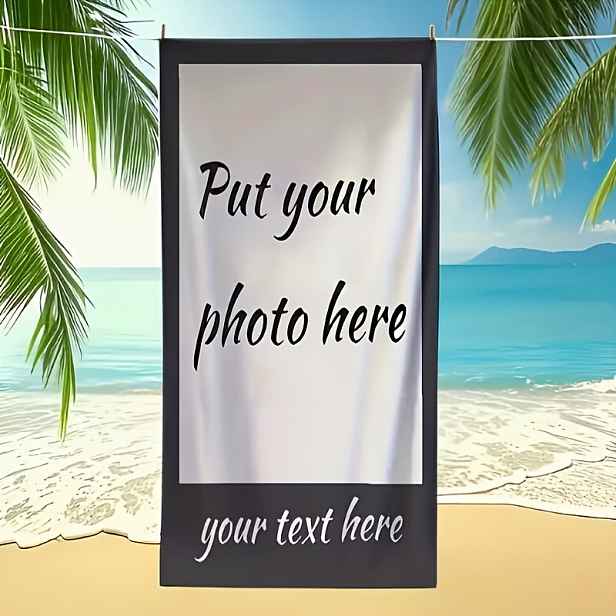 TEMU 1 ks Personalizovaný plážový ručník s vaší fotografií a textovým designem, vhodný pro rodinná a přátelská setkání, rychleschnoucí osuška,