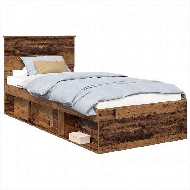 vidaXL Rám postele s čelo Staré dřevo 90 x 190 cm Kompozitní dřevo