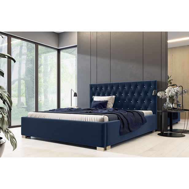 Čalouněná postel Vesemir 160x200cm, modrá MattVelvet HELCEL