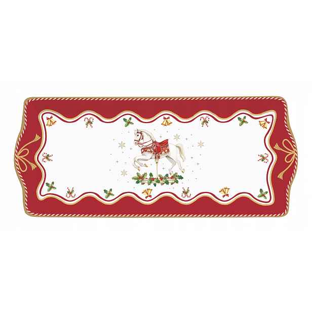 Vánoční porcelánová miska 35 × 15 cm – Kůň na pólech, podnos