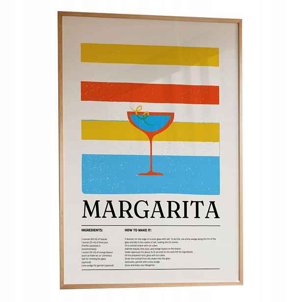 Plakát Margarita A3 Obraz Drink Kuchyně Bar Rámeček Dřevěný 30x42 cm