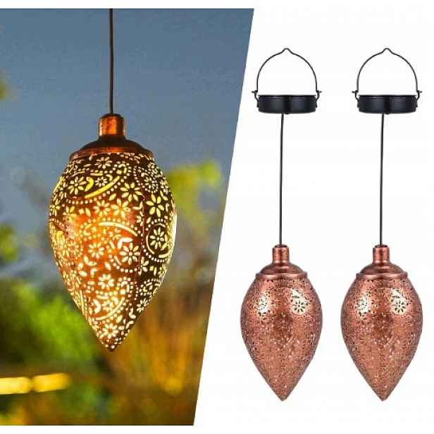 Solární Lampiony Led 2 Ks Závěsné Zahradní Paisley IP65 Hnědé