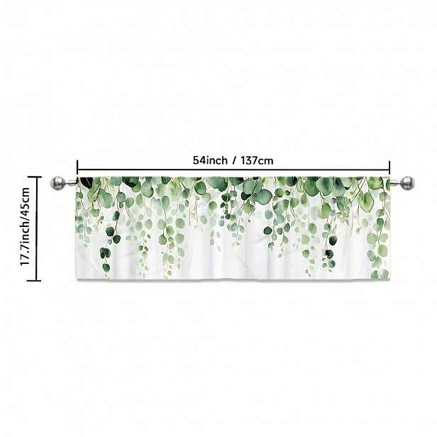 TEMU 1ks Poloprůhledná Záclona s Eukalyptových Listů a Jarních Květů - Tmavě Zelený Botanický Potisk, 100% Polyester pro Filtraci Světla Okna do