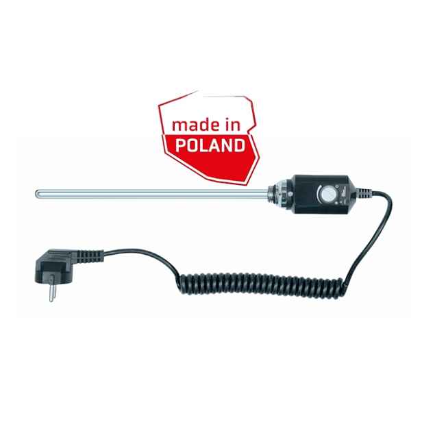 Polská topná tyč pro koupelnové radiátory termostat 1/2" 900W černá matná
