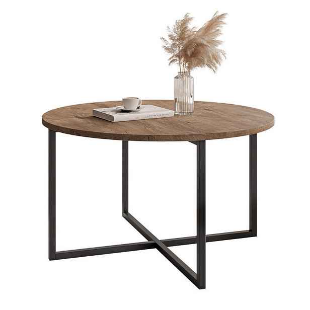Idohome KONFERENČNÍ STOLEK BESARO 75/47 cm kulatý, černý / dub Lefkas