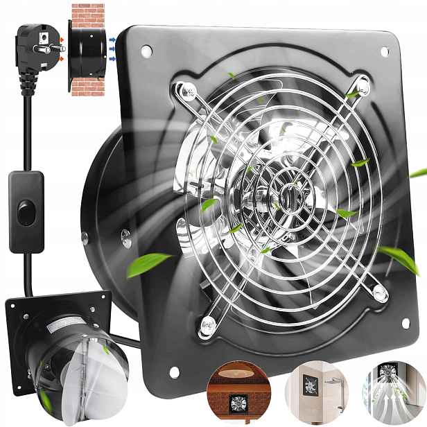 Kanálový Průmyslový Ventilátor 525 M3/H S Výkonným Přepínačem 150 MM, Černý
