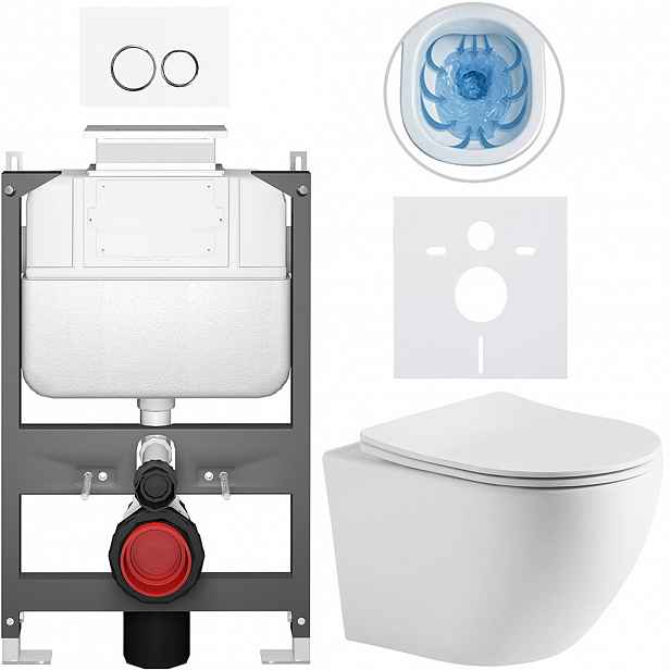 Kompletní WC set Basic/Cesso - bílá matná - WC tlačítko Dualo/Bílá - ovládání shora - předstěnová instalace - 49x36 cm - 8050BD86240